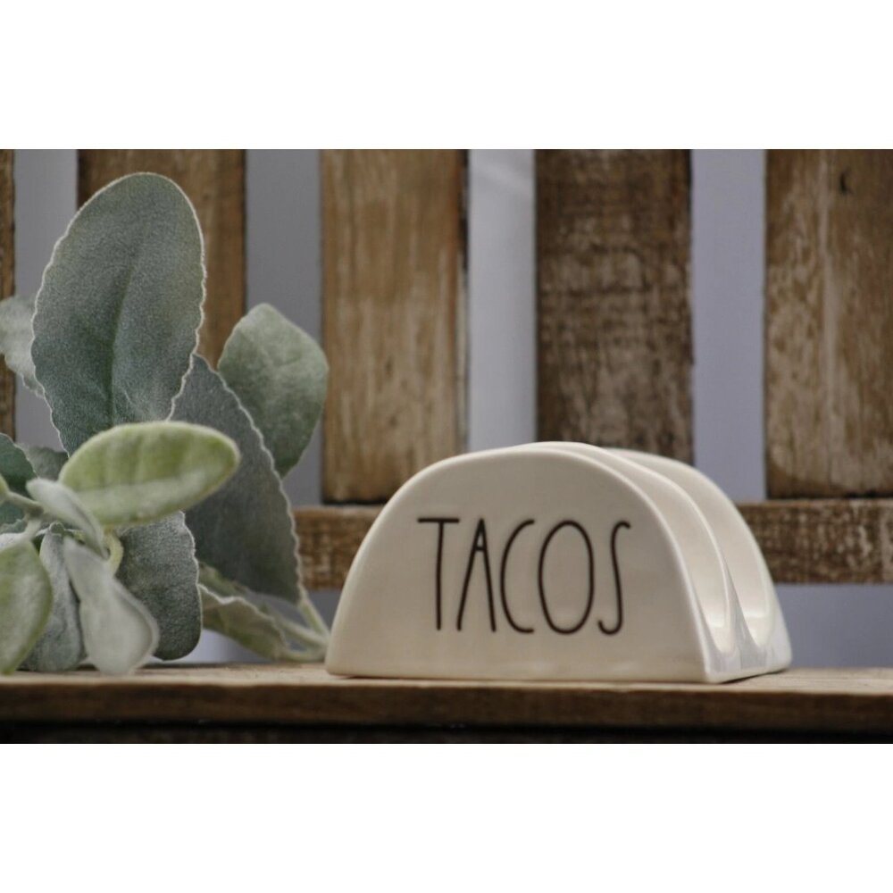 Rae Dunn Ceramic TACOS Taco Holder White and black Artisan Collection- Ceramic